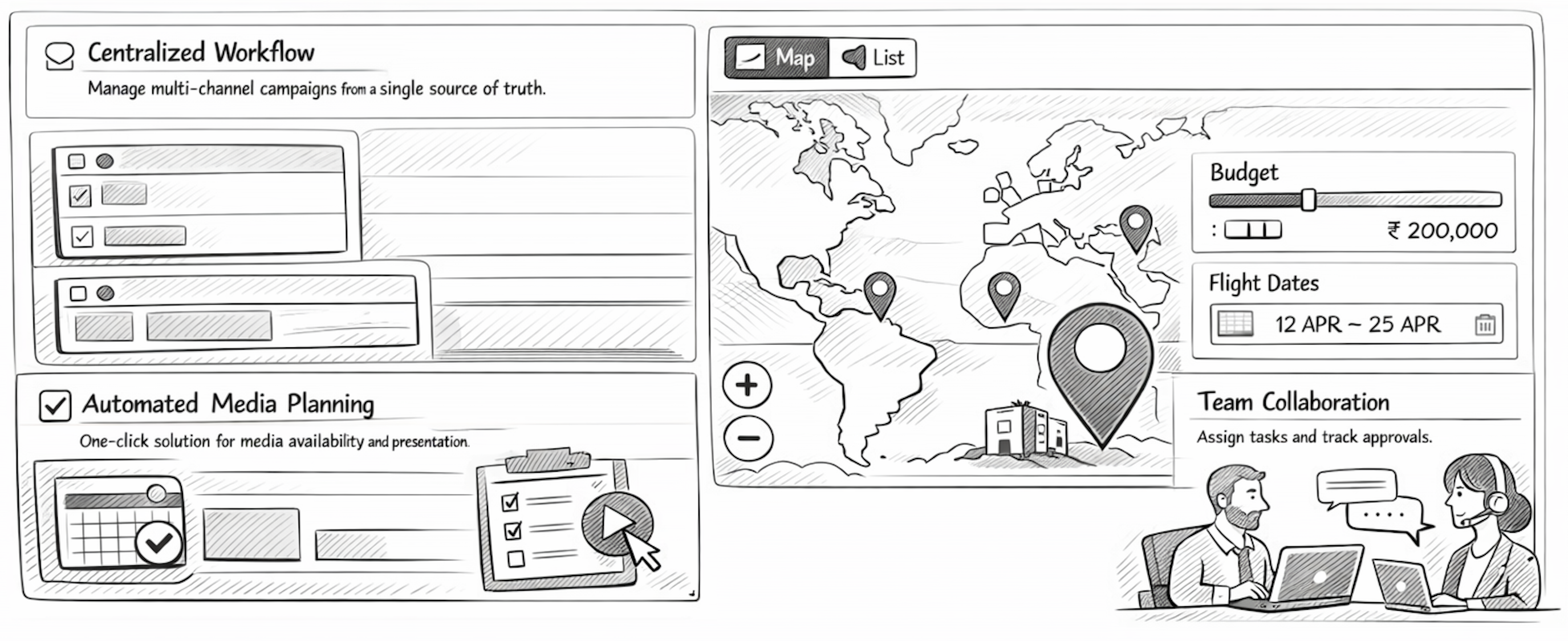 A collaborative digital calendar interface showing media campaign schedules.